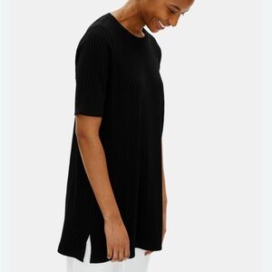 Eileen Fisher Black Textured Stretch Rib Round Neck Tunic EUC